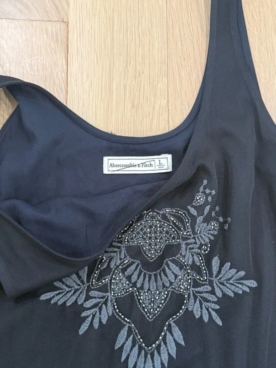 Abercrombie & Fitch Black Beaded and Embroidered Dress Size Large - Picture 3 of 5